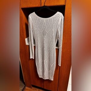 Valiant Paris White Sequin Bodycon Dress Scoop Back Long Sleeve NWT Sz L